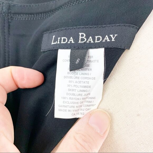 Lida Baday Black Short Sleeved Cocktail Dress w/Full Skirt and Grosgrain Trim 8‎ - Picture 11 of 13